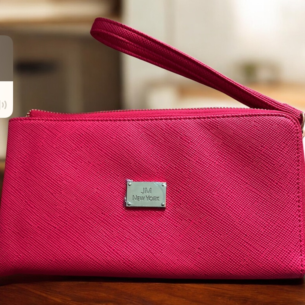 JM New York Pink Wristlet Wallet Saffiano‎ Zip Around Clutch Purse NWOT